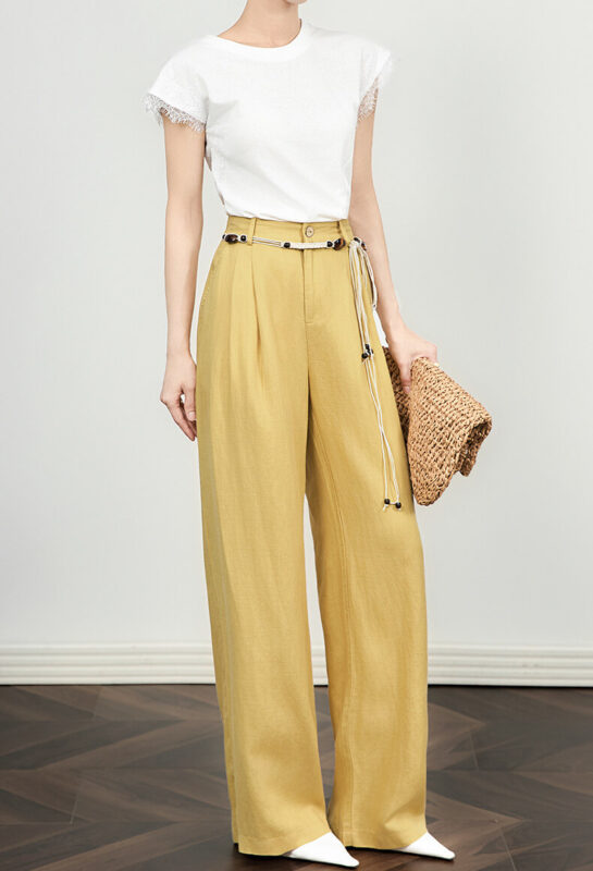 Lyocell Linen Bohemian Beaded Wide Leg Pants 5