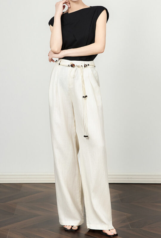 Lyocell Linen Bohemian Beaded Wide Leg Pants 6