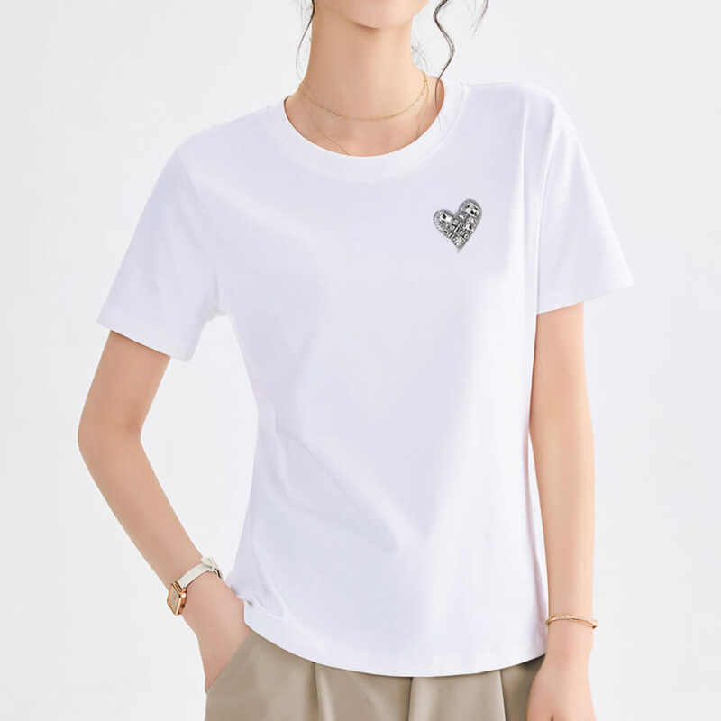 Mercerized Cotton Heart Round Neck T shirt 1