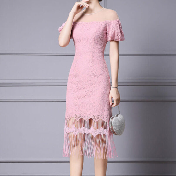 Mesh off shoulder tassel party dress 4