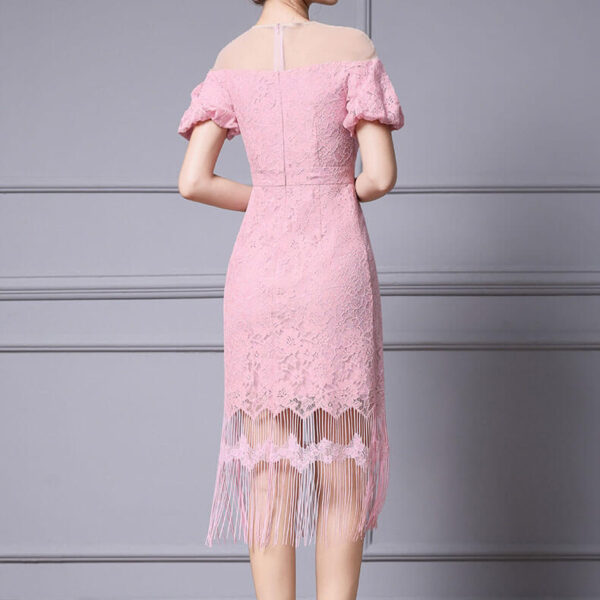 Mesh off shoulder tassel party dress 5