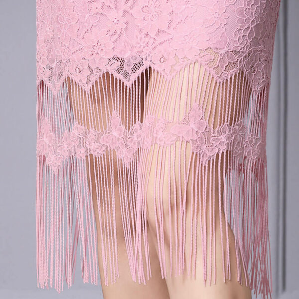 Mesh off shoulder tassel party dress 6