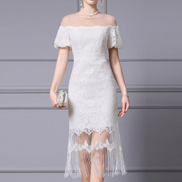 Mesh off shoulder tassel party dress 8