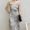 Meteorite Print Silk Rose Satin Slip Dress 4