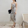 Meteorite Print Silk Rose Satin Slip Dress 8
