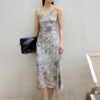 Meteorite Print Silk Rose Satin Slip Dress 9