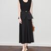 Mock Two-Piece Sleeveless Acetate Satin Dress