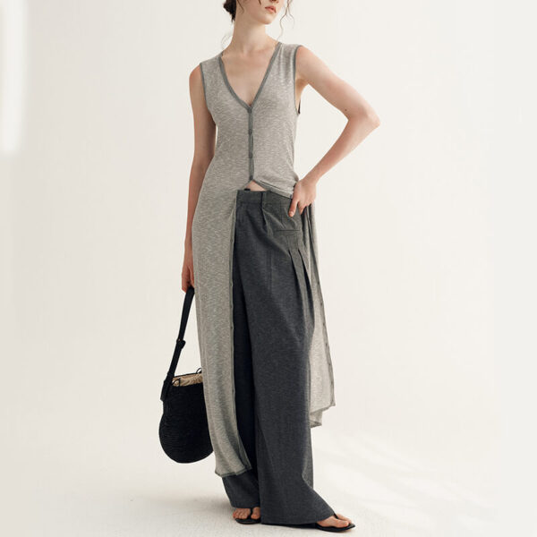 Morandi Contrast Color Drape Slim Dress