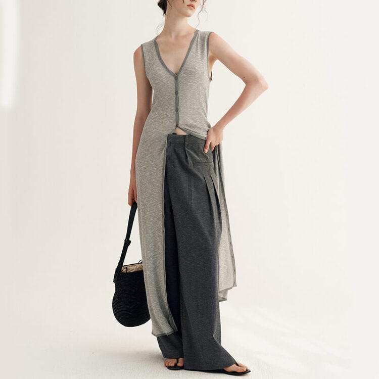 Morandi Contrast Color Drape Slim Dress
