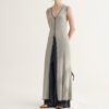 Morandi Contrast Color Drape Slim Dress