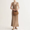 Morandi Contrast Color Drape Slim Dress