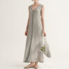 Morandi Contrast Color Drape Slim Dress