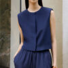 Navy Blue Cropped Silk TOP 1
