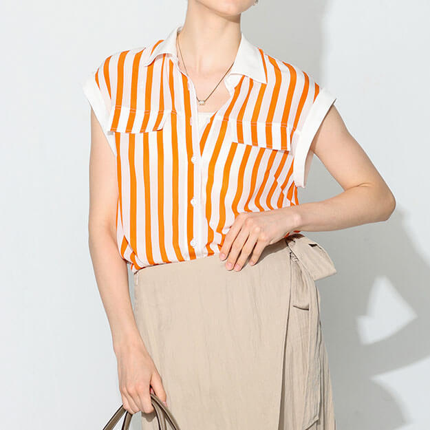 Orange Silk Striped Shirt