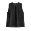 Organza Lace Trim Spliced Round Neck Vest