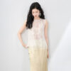 Organza Lace Trim Spliced Round Neck Vest