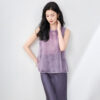 Organza Lace Trim Spliced Round Neck Vest
