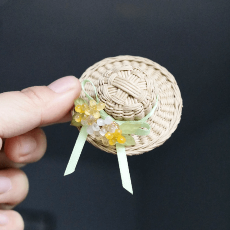 Original Handmade Paper Raffia Straw Hat Brooch