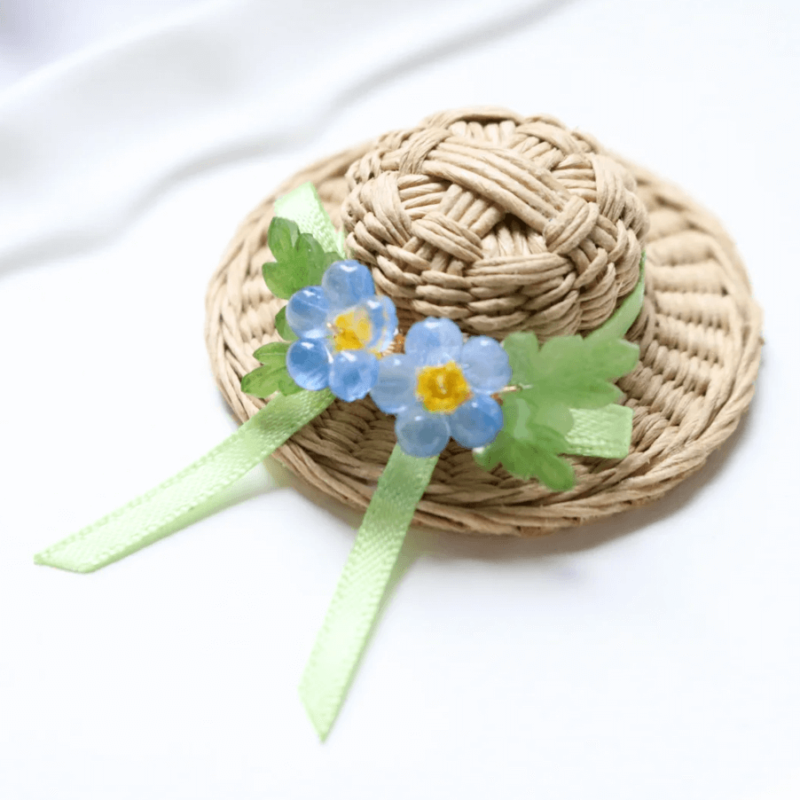 Original Handmade Paper Raffia Straw Hat Brooch