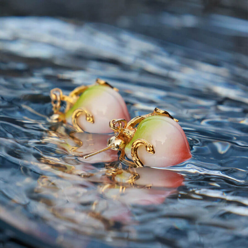 Original Peach Snake Ceramic Earrings 3