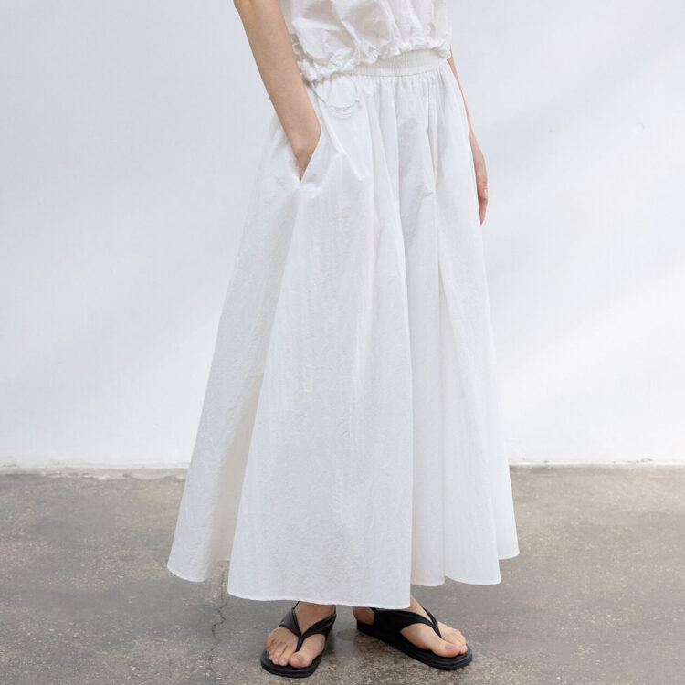 Pleated Textured A-line Skirt