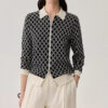 POLO Collar Black and White Check Silk Jacket 1