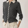 POLO Collar Black and White Check Silk Jacket 2