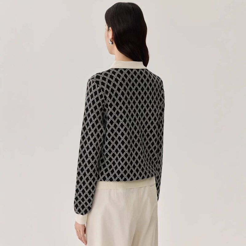 POLO Collar Black and White Check Silk Jacket 3