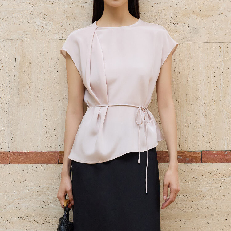 Champagne Pink Silk Tie Shirt