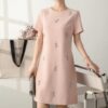 Pink and apricot beaded short sleeve dress 1