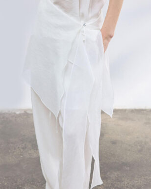 Pleated Cotton Brocade Irregular Hem