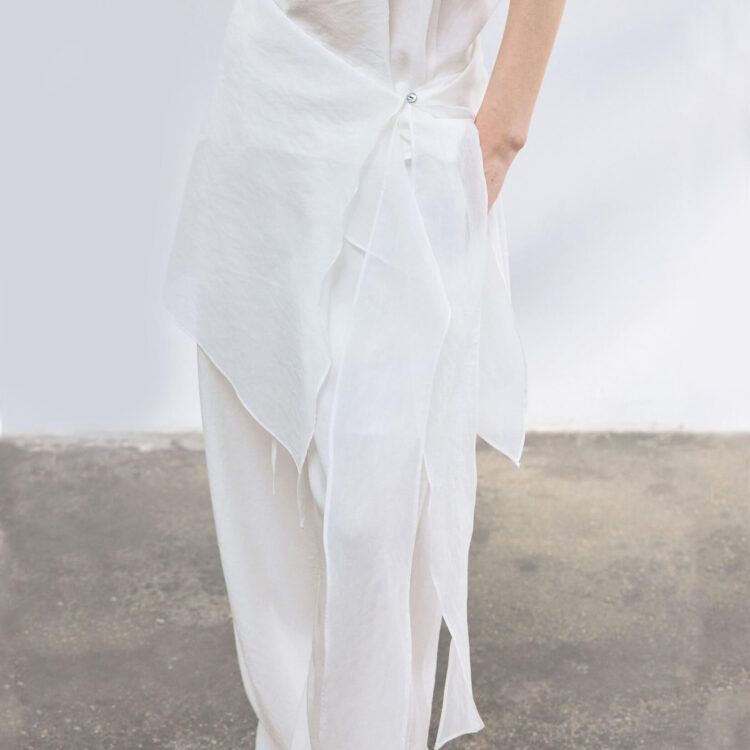Pleated Cotton Brocade Irregular Hem