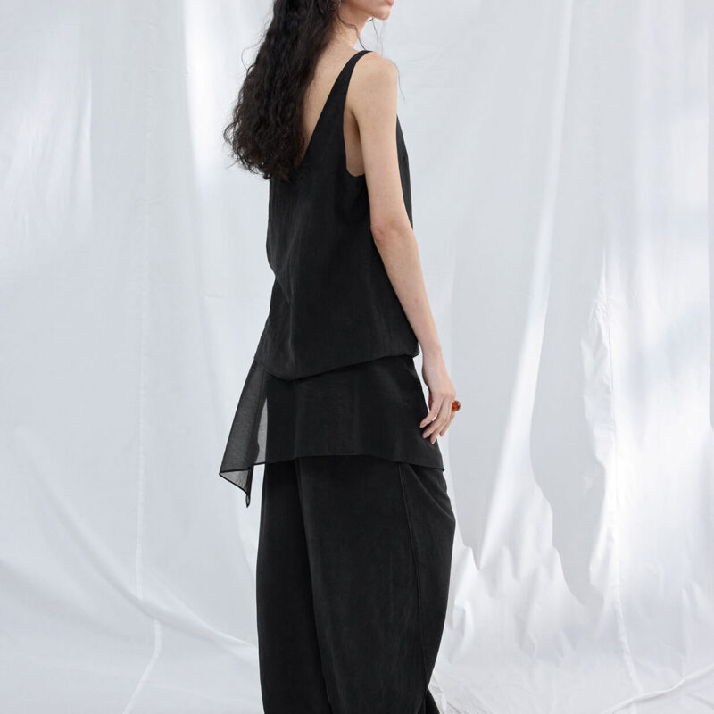 Pleated Cotton Brocade Irregular Hem 15