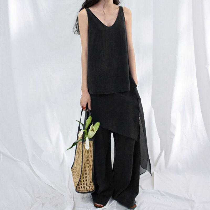 Pleated Cotton Brocade Irregular Hem 4