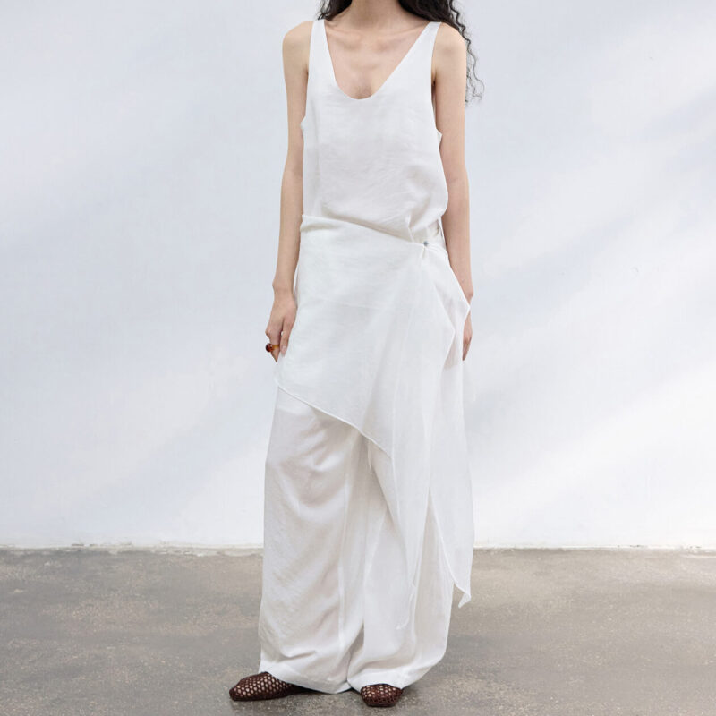 Pleated Cotton Brocade Irregular Hem 5