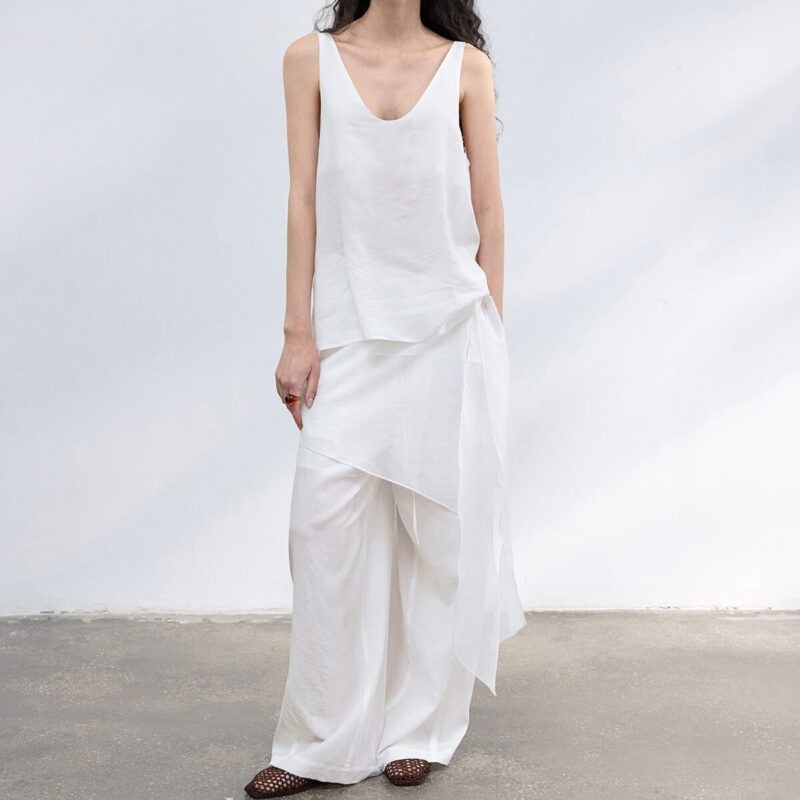 Pleated Cotton Brocade Irregular Hem 6