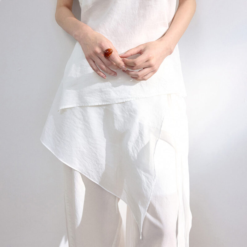 Pleated Cotton Brocade Irregular Hem 7