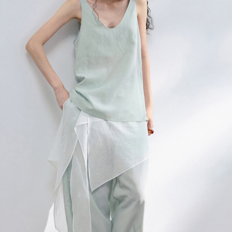 Pleated Cotton Brocade Irregular Hem 8