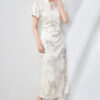 Printed Cool-feeling Gold Stamping Printing Pearl Buttons Stand-up Collar Cheongsam