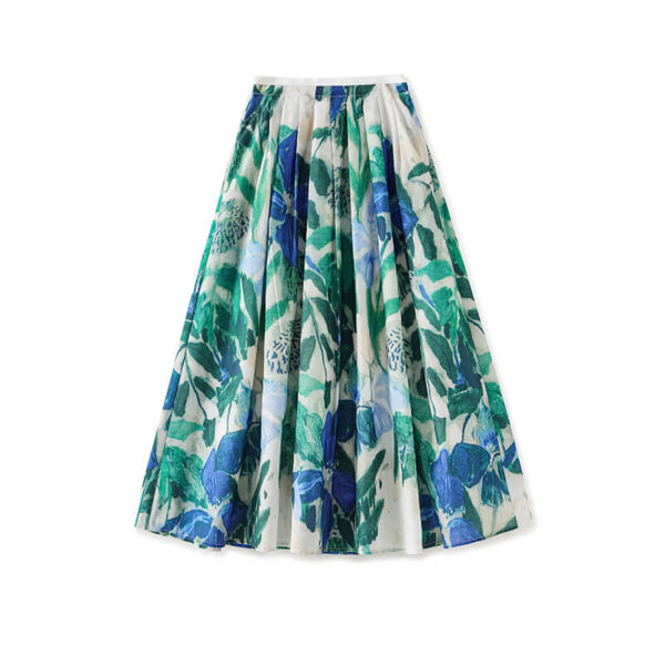 Printed Tencel-linen Vacation-style Midi Skirt