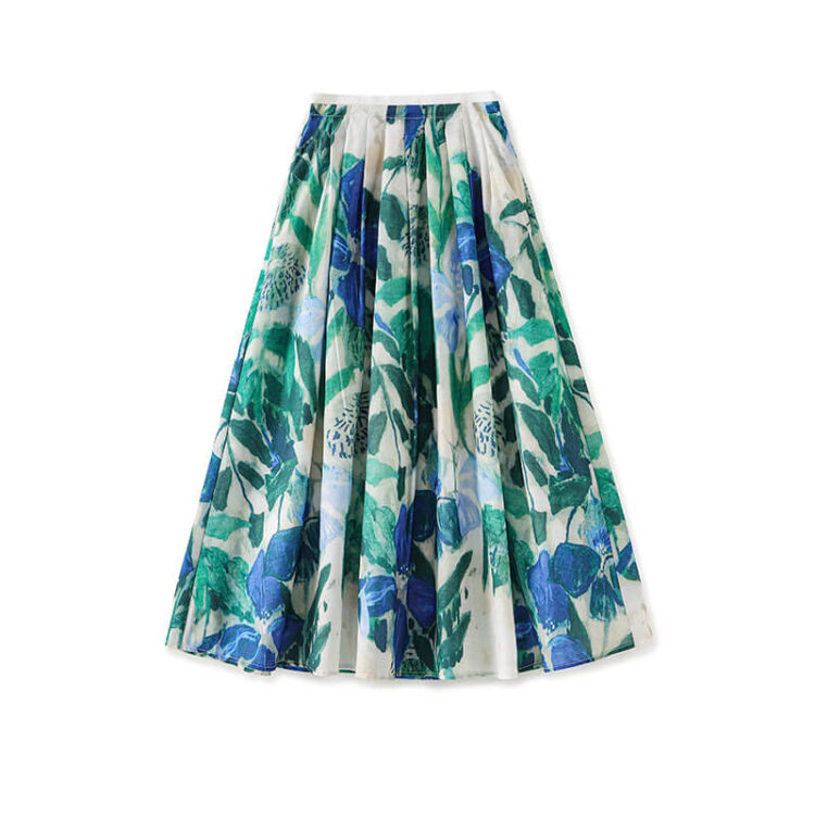 Printed Tencel-linen Vacation-style Midi Skirt