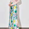 Printed acetate satin high waist slimming elegant women's skirt