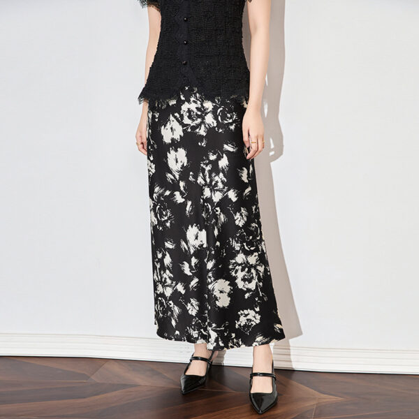 Printed acetate satin high waist slimming elegant women's skirt