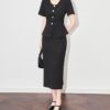 Puff sleeve top and high-end skirt two-piece set