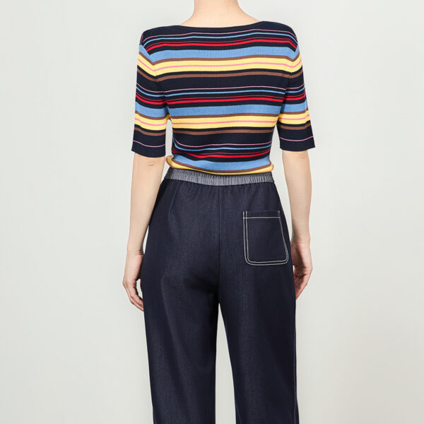 Rainbow striped slim knit top 5