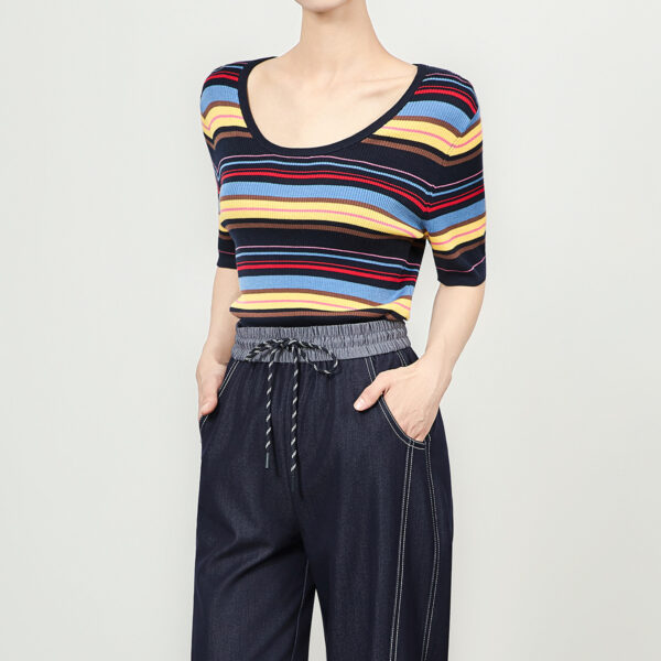 Rainbow striped slim knit top 6