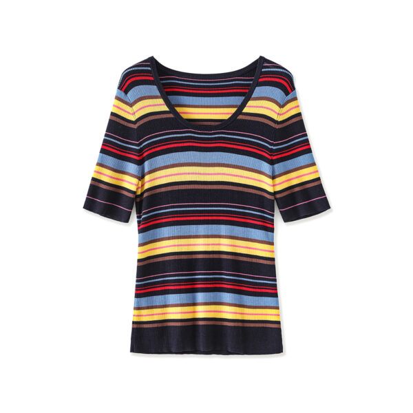 Rainbow striped slim knit top 7