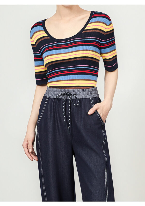 Rainbow striped slim knit top 8
