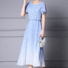 Resort Style Fake Two Piece Tudded Pleated Gradient Blue Dress 1