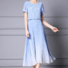 Resort Style Fake Two Piece Tudded Pleated Gradient Blue Dress 2
